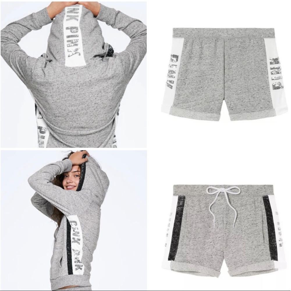 VS PINK Sequins Bling Gray Hoodie & Short SET XS